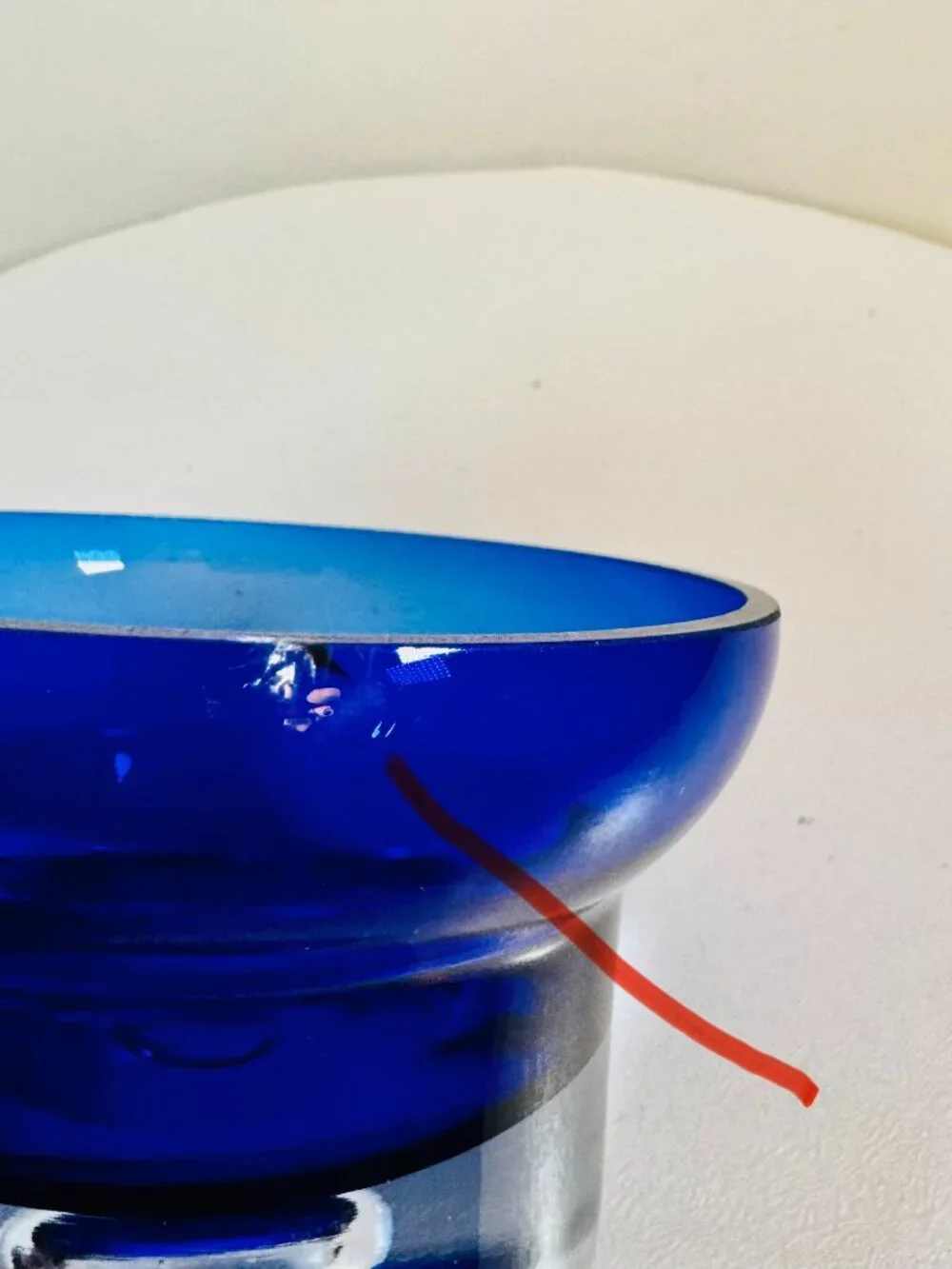 Vtg Cobalt Blue Handblown Glass Candle Holder Control Bubble Shaklee Spirit 2003